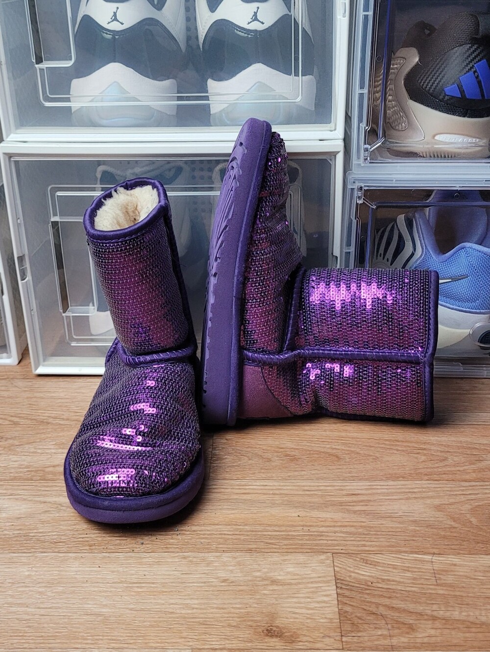 Ugg K Classic Short Purple￼ Sparkles Boots Size 2Y (youth) 1004885 sequin kids